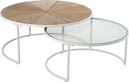 J-Line bijzettafel Relax - metaal/hout - wit/naturel - set van 2