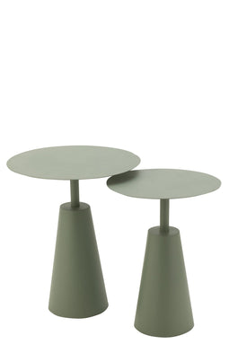 J-Line bijzettafel Rond - ijzer - groen - set van 2