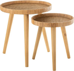 J-Line bijzettafel Rond Tripod - hout - naturel - set van 2