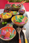 J-Line Bloem Mango kom - hout - geel/roze - extra small - 2 stuks