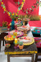 J-Line Bloem Mango kom - hout - geel/roze - extra small - 2 stuks