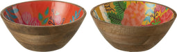 J-Line Bloem Mango kom - hout - geel/roze - large - 2 stuks