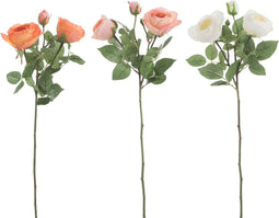 J-Line bloem Roos Tros Fresh Touch - kunststof - oranje/wit - 3 stuks