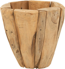 J-Line bloempot Jack Teak - hout - naturel - small - Ø 30 cm