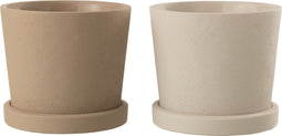 J-Line bloempot Julien - cement - grijs/bruin - medium - Ø 19.00 cm - 2 stuks