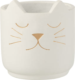 J-Line bloempot Kat - cement - wit/goud - small - Ø 14 cm