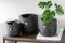 J-Line bloempot Kat - keramiek - zwart/goud - medium - Ø 16.00 cm