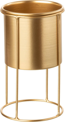 J-Line Bloempot op Standaard – Decoratieve bloempot - Duurzaam Metaal – 11x11x19 cm – Goud - Small