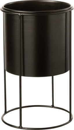 J-Line Bloempot Op Voet Metaal Zwart Medium - Ø 16 cm