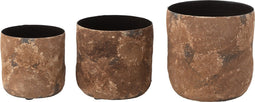 J-Line bloempot Ruw - metaal - bruin - 3 stuks - Ø 18 cm
