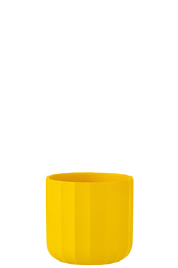 J-Line bloempot Summer - keramiek - geel - medium - 2 stuks