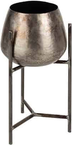 J-line bloempothouder op voet ijzer nickel antiek | 25 x 25 x 44 cm