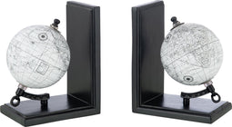 J-Line boekensteun Wereldbol - hout - grijs/zwart
