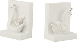 J-Line boekensteun Zwaan - kunststof - wit - 2 stuks