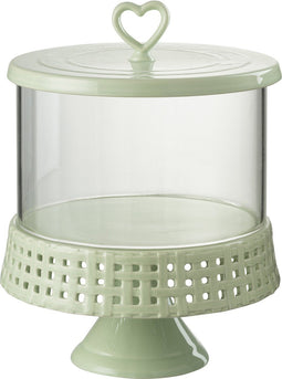 J-Line bord Cake onder glas - taartplateau - keramiek - groen - large