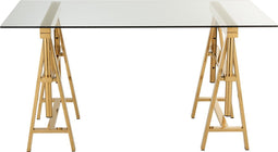 J-Line bureau Verstelbaar Roestvrij - staal/glas - goud/transparant