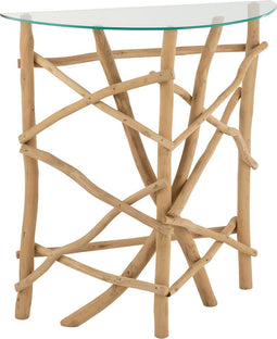 J-Line Console Takken Simple Teak Hout Naturel/Glas