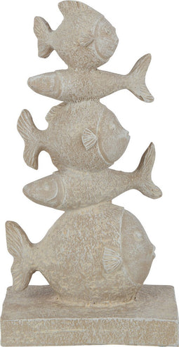J-Line decoratie 5 Vissen Op Elkaar - polyresin - beige
