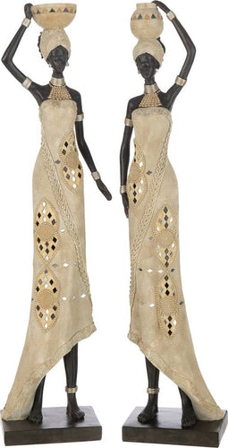 J-Line decoratie Afrikaanse Vrouwen- polyresin - mix - large - 2 stuks