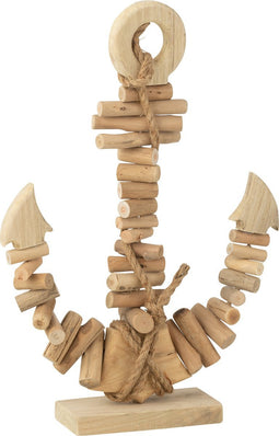 J-Line decoratie Anker Op Voet - hout - naturel