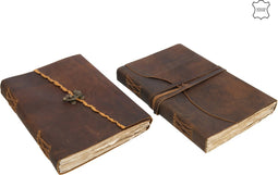 J-Line decoratie boek Antiek - leder/papier - bruin - large - 2 stuks