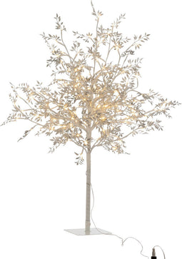 J-Line decoratie boom Blaadjes Glitter - metaal - zilver - medium - LED lichtjes