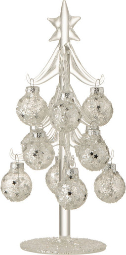 J-Line decoratie Boom met ballen Sterretjes - glas - zilver - small