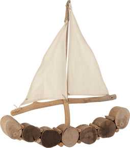 J-Line decoratie boot + zeil - eikenhout - naturel - large