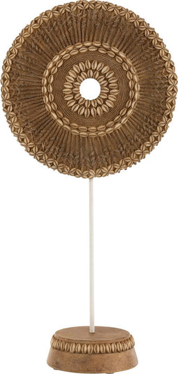 J-Line decoratie Cirkel op voet - polyresin - wit/bruin - small