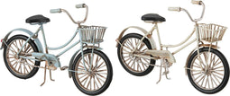 J-Line decoratie Damesfiets Mandje - metaal - beige/blauw - 2 stuks