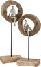 J-Line decoratie figuur Hoog Denker Ring - hout/aluminium - naturel/zilver
