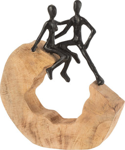 J-Line decoratie Figuur Koppel Zit - hout/aluminium - zwart/naturel