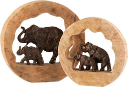 J-Line decoratie Figuur Olifant + Kind - hout/aluminium - brons - large