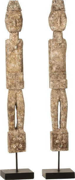 J-Line decoratie Figuur Op Voet Naya Albasia - hout - grijs - medium - 2 stuks