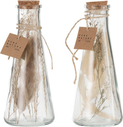 J-Line decoratie Fles - gedroogde bloemen - glas - naturel - medium - 2 stuks