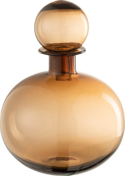 J-Line decoratie Fles + Stop Effen Rond - glas - bruin