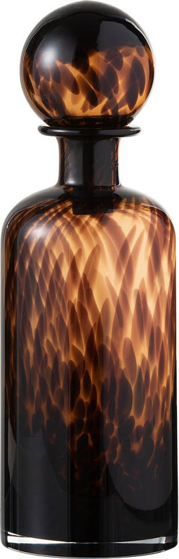 J-Line decoratie fles + stop Spikkel - glas - bruin/zwart - medium