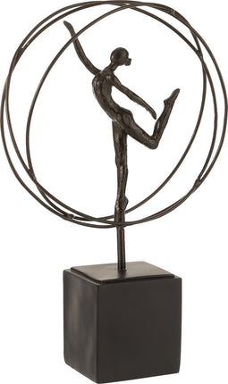 J-Line decoratie Gymnaste in cirkel - polyresin - donkerbruin