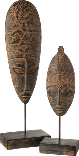 J-Line decoratie Hoofd Lang Etnisch - magnesium - bruin/beige