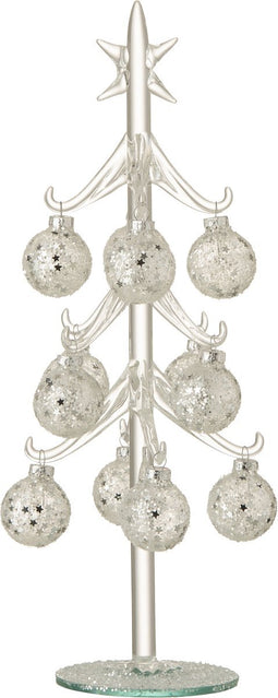 J-Line decoratie kerstboom Ballen Sterretjes - glas - zilver - medium - kerstversiering