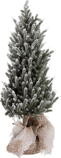 J-Line decoratie Kerstboom Besneeuwd + pot - jute/kunststof - groen - medium - LED lichtjes