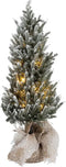 J-Line decoratie Kerstboom Besneeuwd + pot - jute/kunststof - groen - medium - LED lichtjes