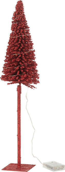 J-Line decoratie kerstboom - kunststof - rood - small - LED lichtjes
