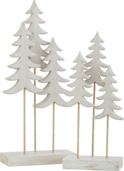 J-Line decoratie Kerstboom Op voet - hout - wit/goud - large - 3 stuks