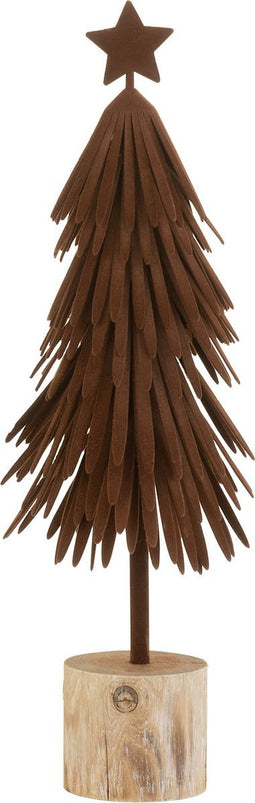 J-Line decoratie kerstboom Op Voet + Ster - fluweel/hout - bruin - small