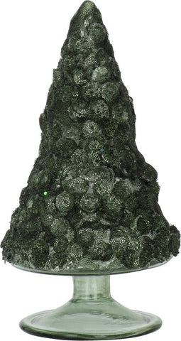 J-Line decoratie Kerstboom Paillettensuiker - glas - donkergroen - small