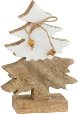 J-Line decoratie Kerstboom Touw - hout - wit/naturel - small - 2 stuks