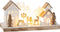 J-Line decoratie Kerstdorp Winter Huizen - hout - naturel/wit - small - LED lichtjes