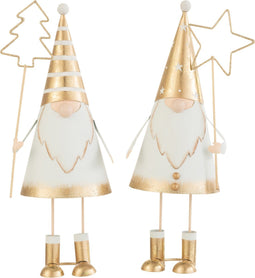 J-Line decoratie Kerstman + Stok Boom/Ster - metaal - wit/goud - large - 2 stuks