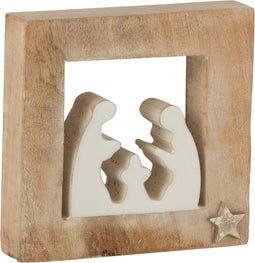 J-Line decoratie Kerststal Simple Mango - hout - wit - small
